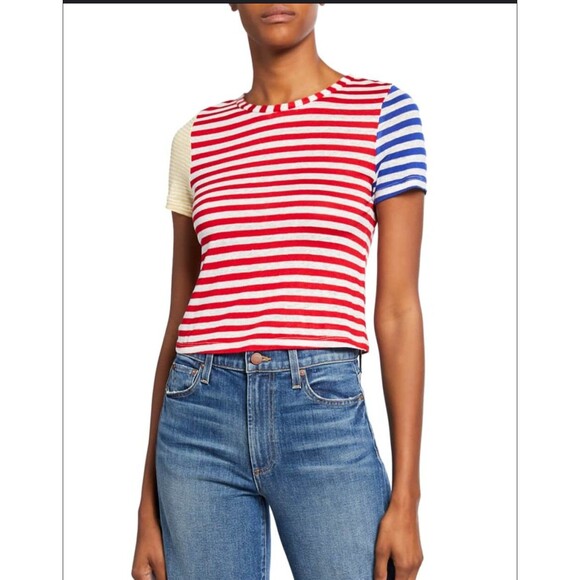 Alice and Olivia Jeans Multicolor Striped Linen Tee M - Picture 1 of 8